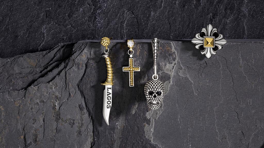 The Anthem collection includes three drop earring styles and one stud earring. Lagos Anthem earrings for men